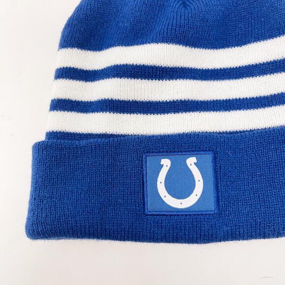 Indianapolis Colts Unisex Beanie Hat Blue White Striped Horseshoe Logo Pom Pom - Picture 5 of 6